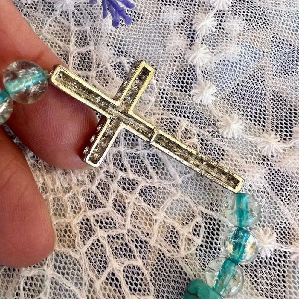Pink Crystal Cross Stretch Bracelet